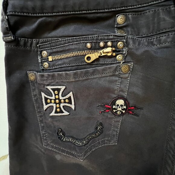 Robins Jean Vintage Womens 31 Rock N Roll Grey Jeans Cross Angel Embroidery - Picture 5 of 14